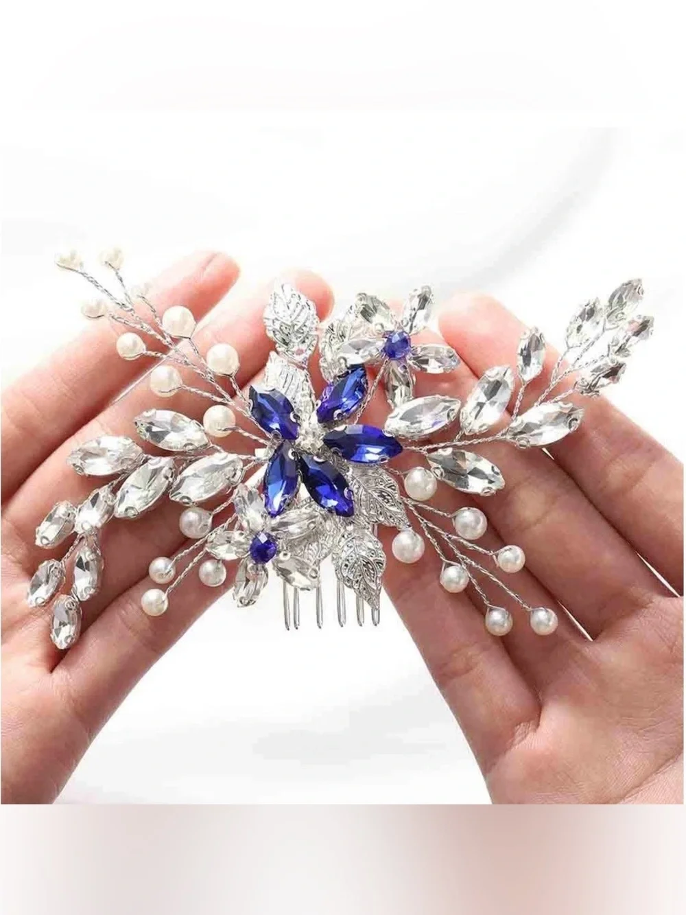 Anthropologie Silver and Cobalt Blue Floral Crystal Brooch